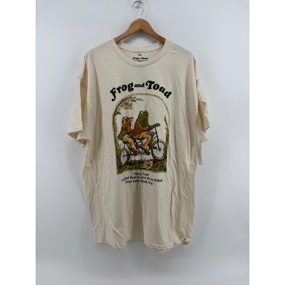 Frog & Toad Are Friends Tandem Bicycle T-Shirt Mens Cream Short Sleeve 2XL NWT